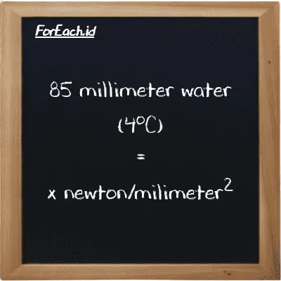 Example millimeter water (4<sup>o</sup>C) to newton/milimeter<sup>2</sup> conversion (85 mmH2O to N/mm<sup>2</sup>)
